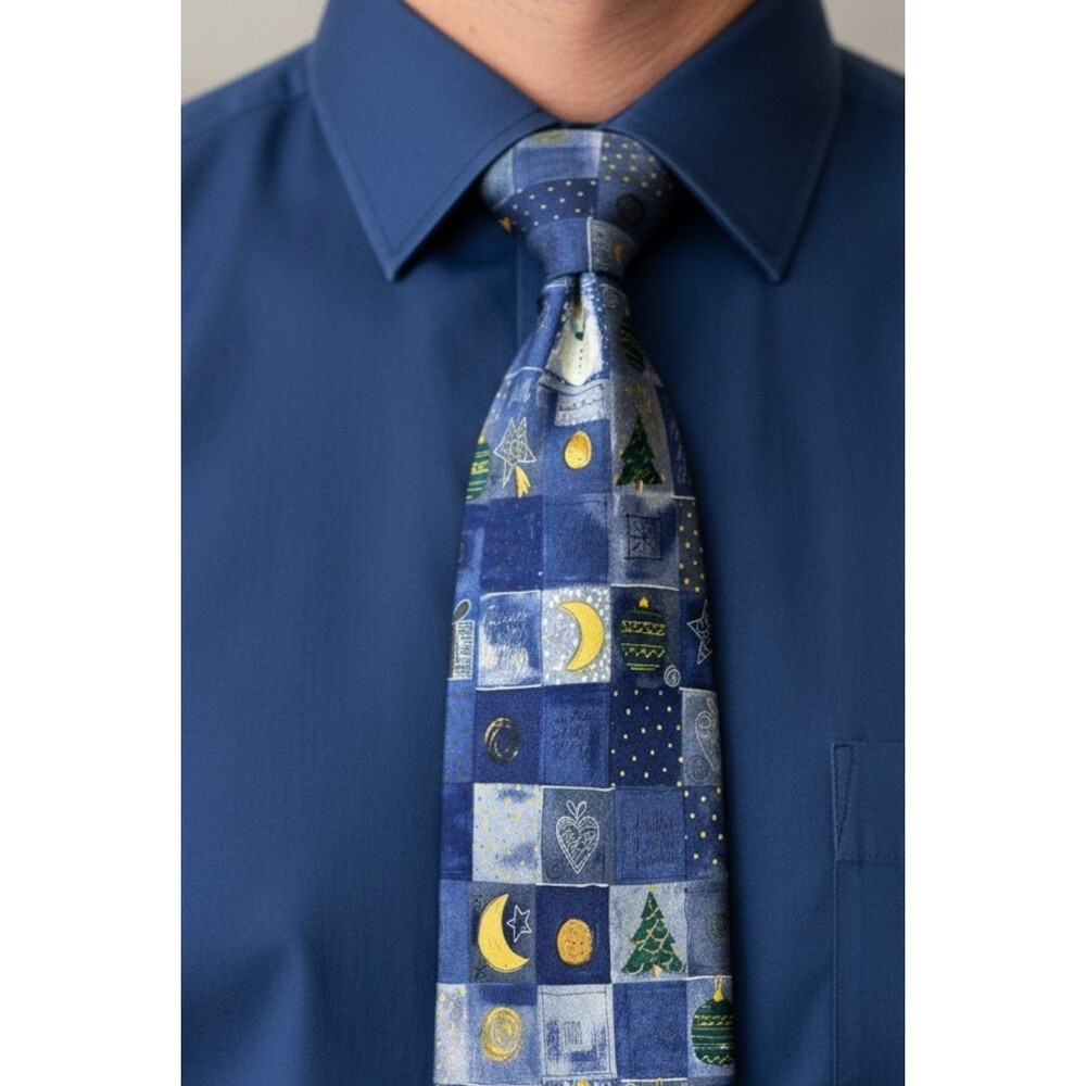 John Ashford 100% Silk Christmas Theme Necktie Men's Snowmen Blue 57" x 3.75"